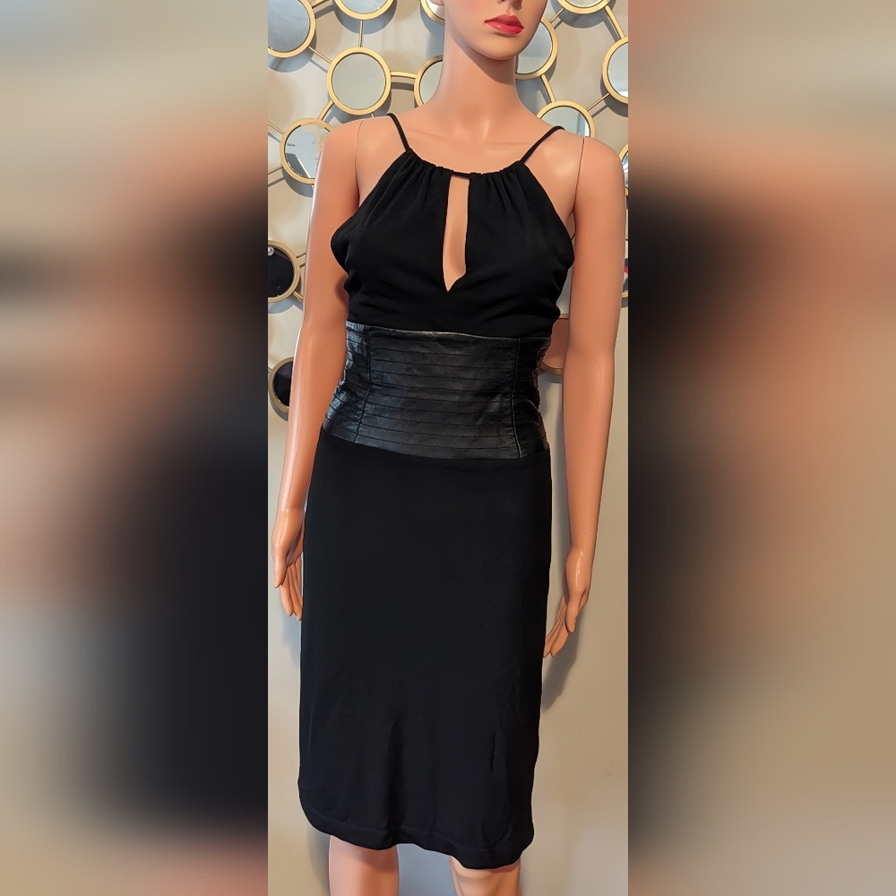 BCBGMaxAzria Elegant Black Dress with Textured Waist